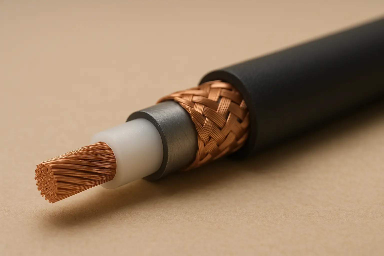 Cross section of a high quality audio cable showing copper conductor, insulation, shield, and outer jacket..png