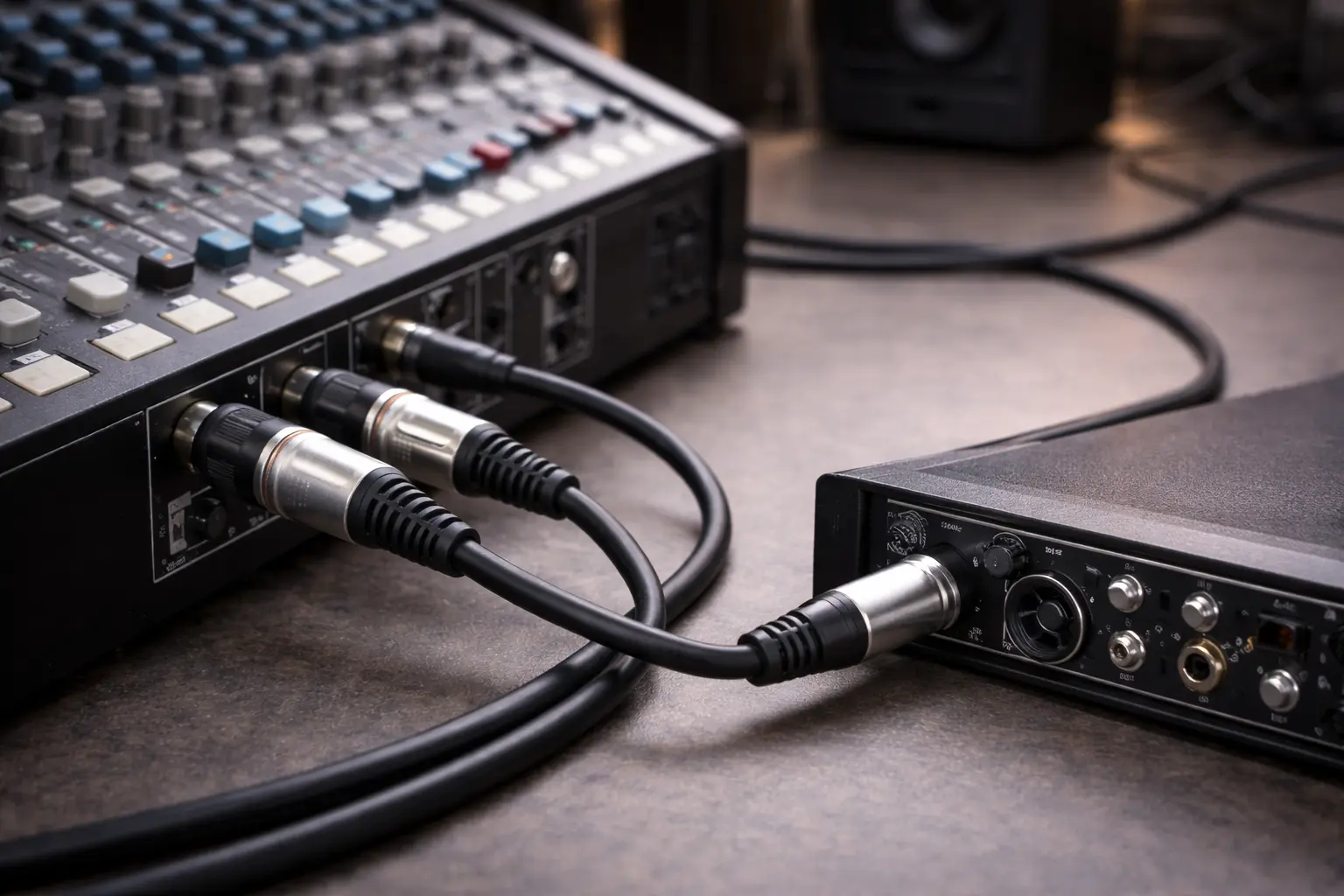 XLR to jack cable used in professional audio wiring setup.png